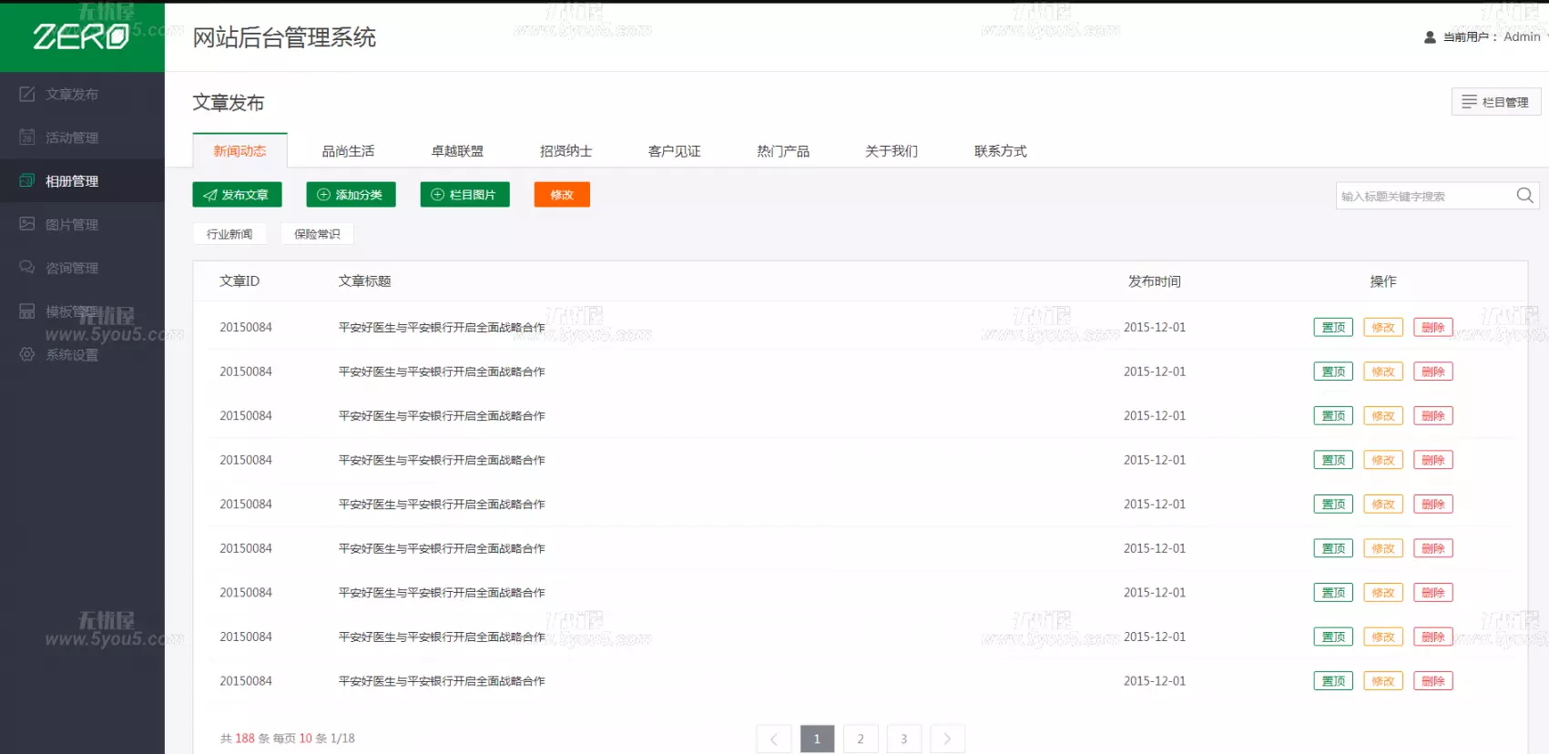简洁扁平化CMS网站后台管理系统网站模板全套